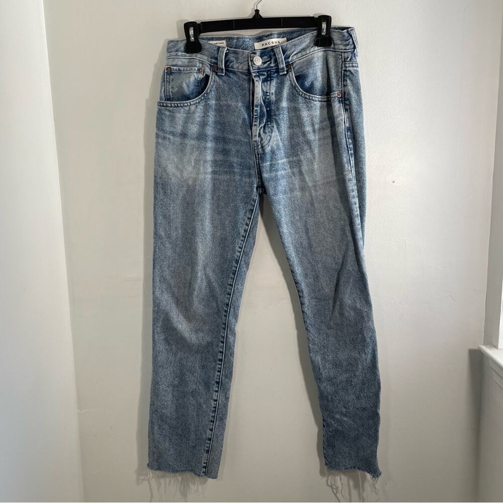 Pacsun Vintage Loose Distressed Wash Mid Rise Cutoff Straight Leg Denim Jeans 29